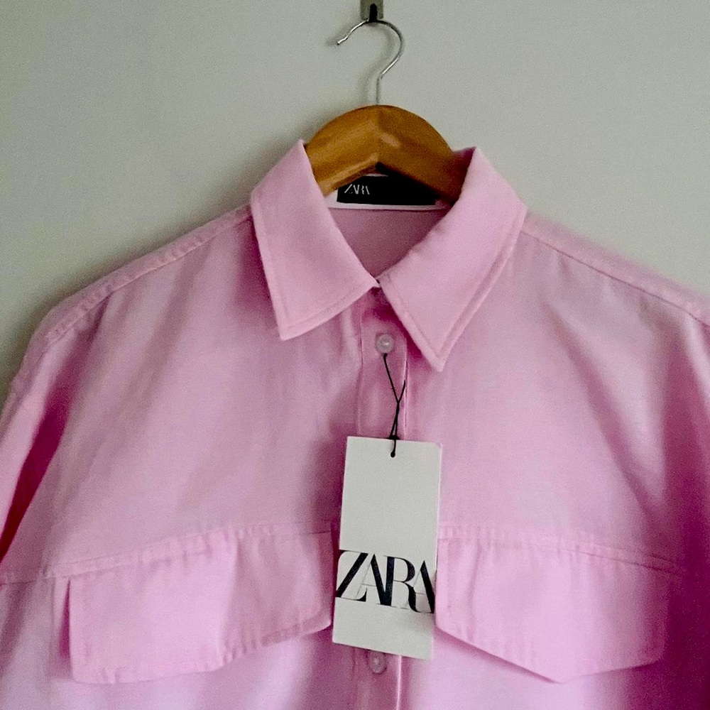 ZARA CROP OXFORD SHIRT, striped pastel pink - Picture 5 of 16